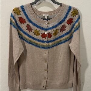 Talbots Beige Cardigan with Leaf Pattern